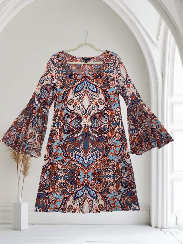 MSK Paisley Bell Sleeve Dress Women’s Size Large Y2K Party Boho Chic