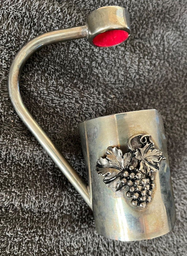 Silver Plated Wine Bottle Holder With Handle Pourer Grapes