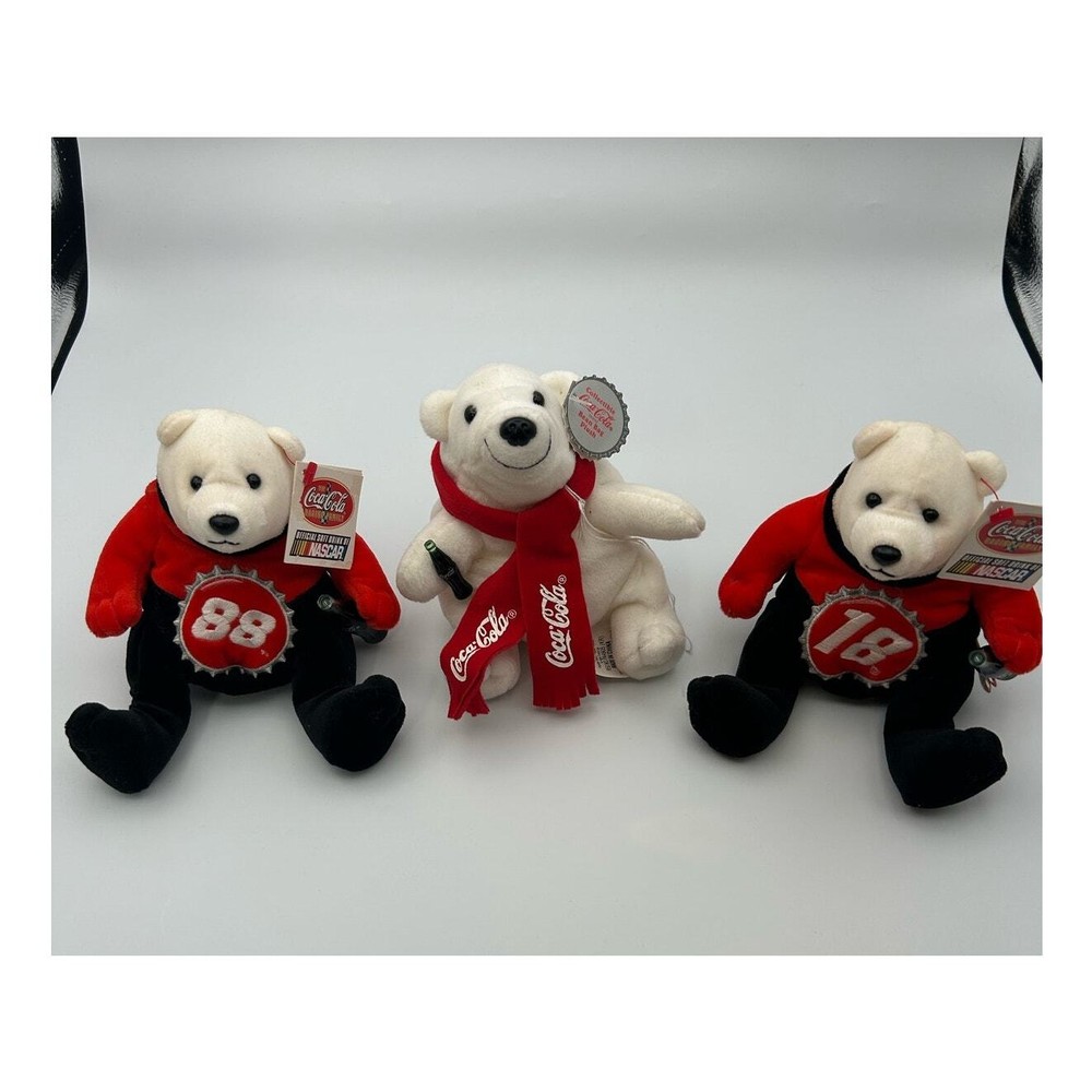 COCA -COLA RACING FAMILY 2 NASCAR BEARS #18 & 88  & 1 POLAR BEAR / PLUSH