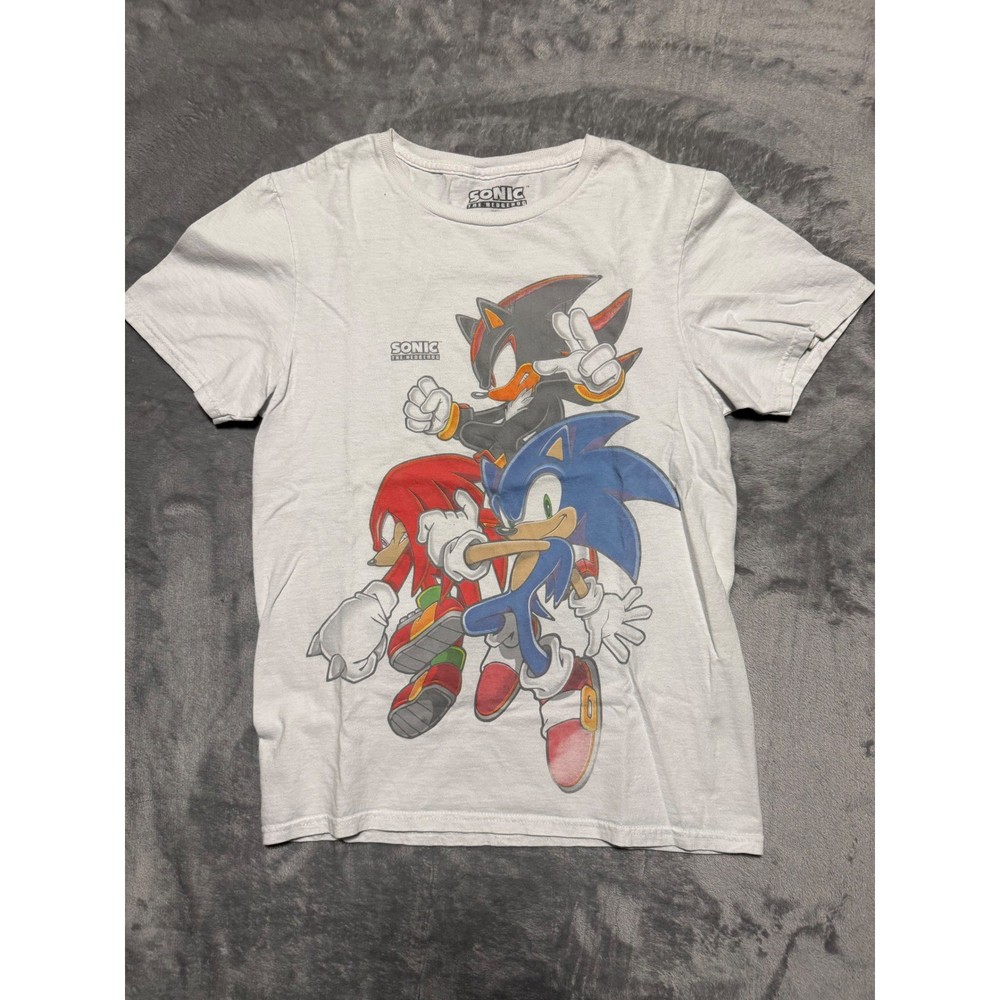 Sonic The Hedgehog T-Shirt Mens XS White Shadow Knuckles Graphic Tee SEGA