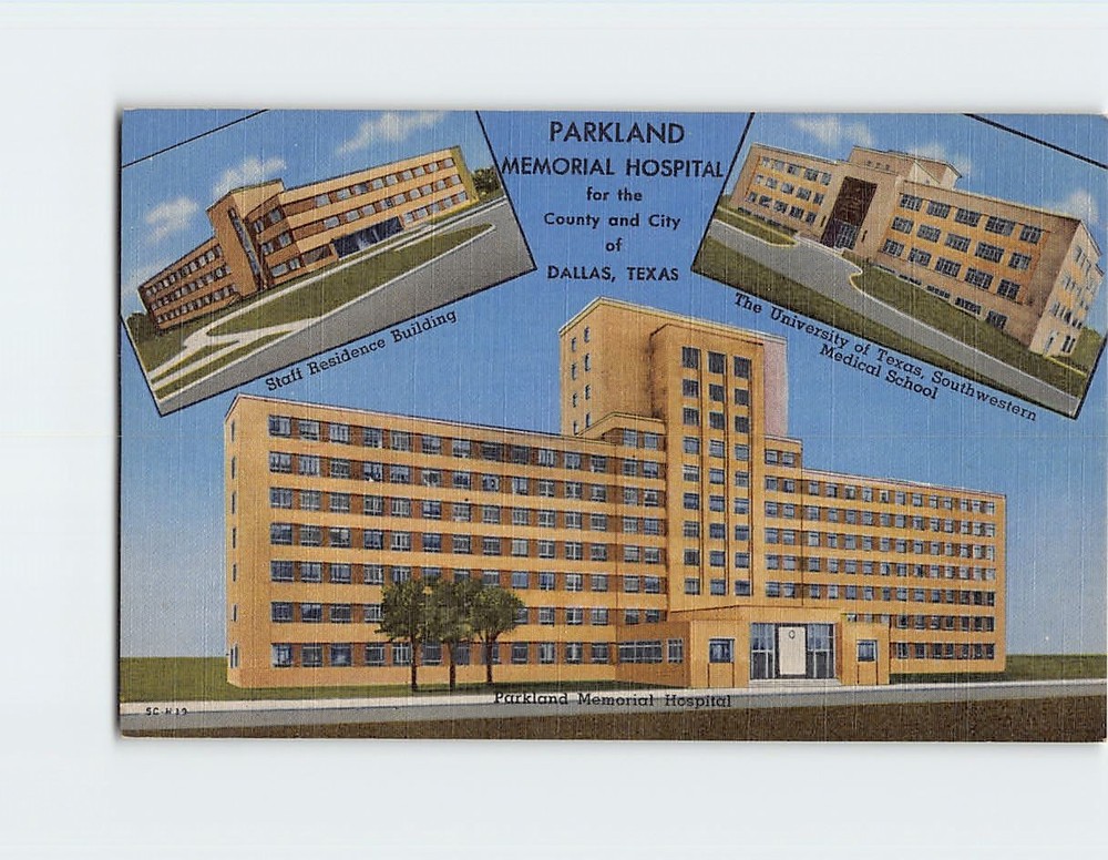 Postcard Parkland Memorial Hospital for the County and City of Dallas Texas USA