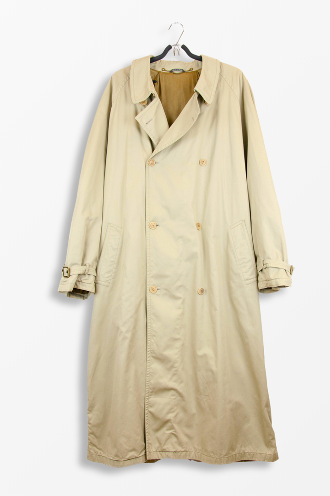 Vintage Missoni Beige Cotton Trench Coat Double Breasted Long Italy - Size 52R