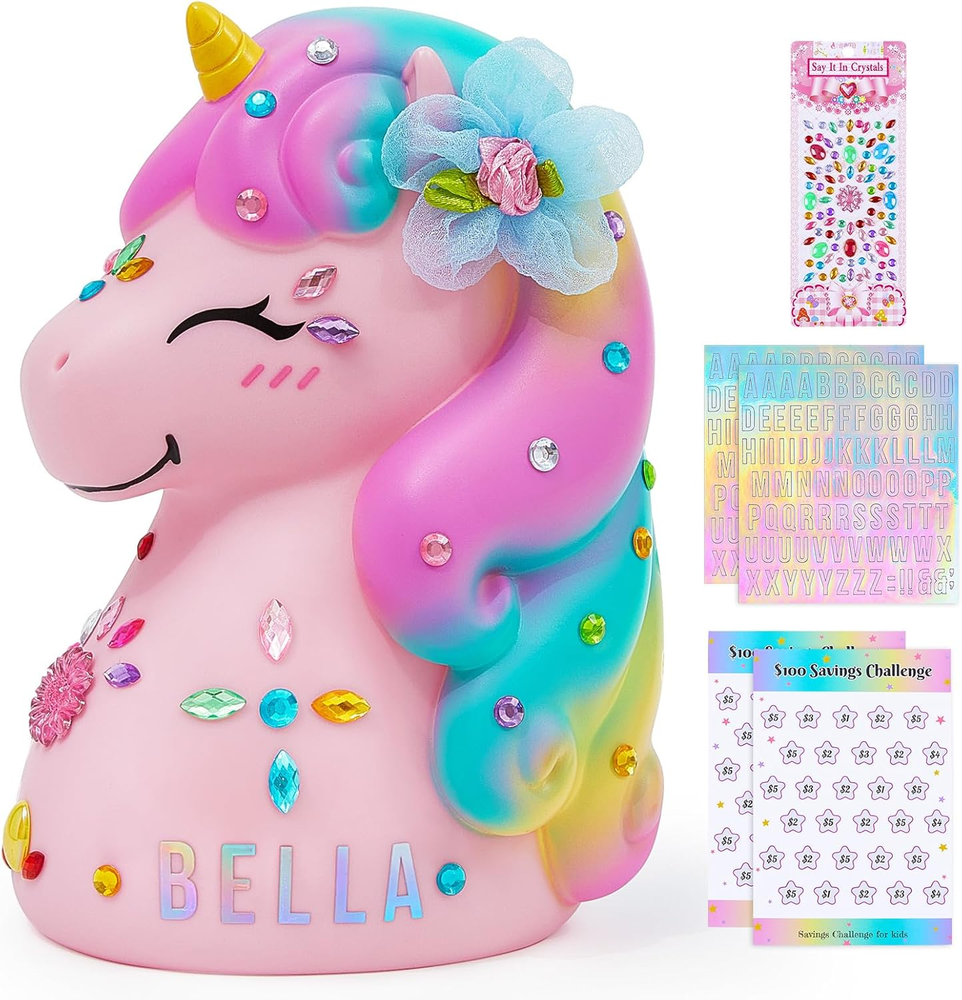 Piggy Bank Unicorn Money Bank Unbreakable Coin Bank with DIY Stickers Home Decor
