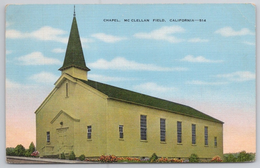 McClellan Field California Chapel Linen Postcard E. C. Kropp Co.