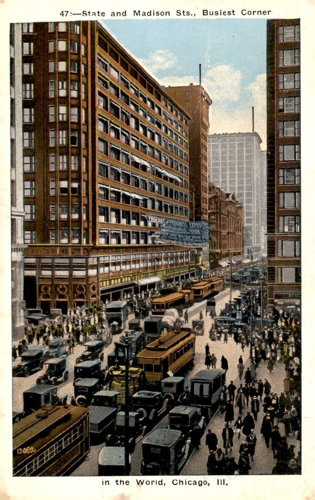 State and Madison Sts., Busiest Corner in the World, Chicago, 1900 Postcard