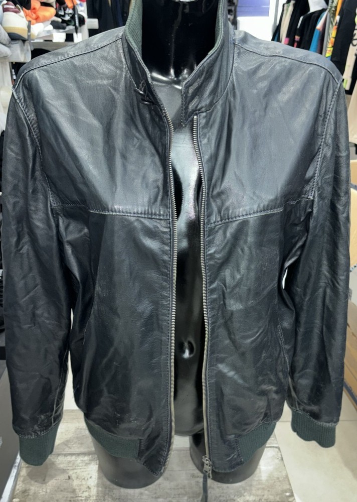 Men's Night Blue Genuine Leather Jacket Size 48 LLD224