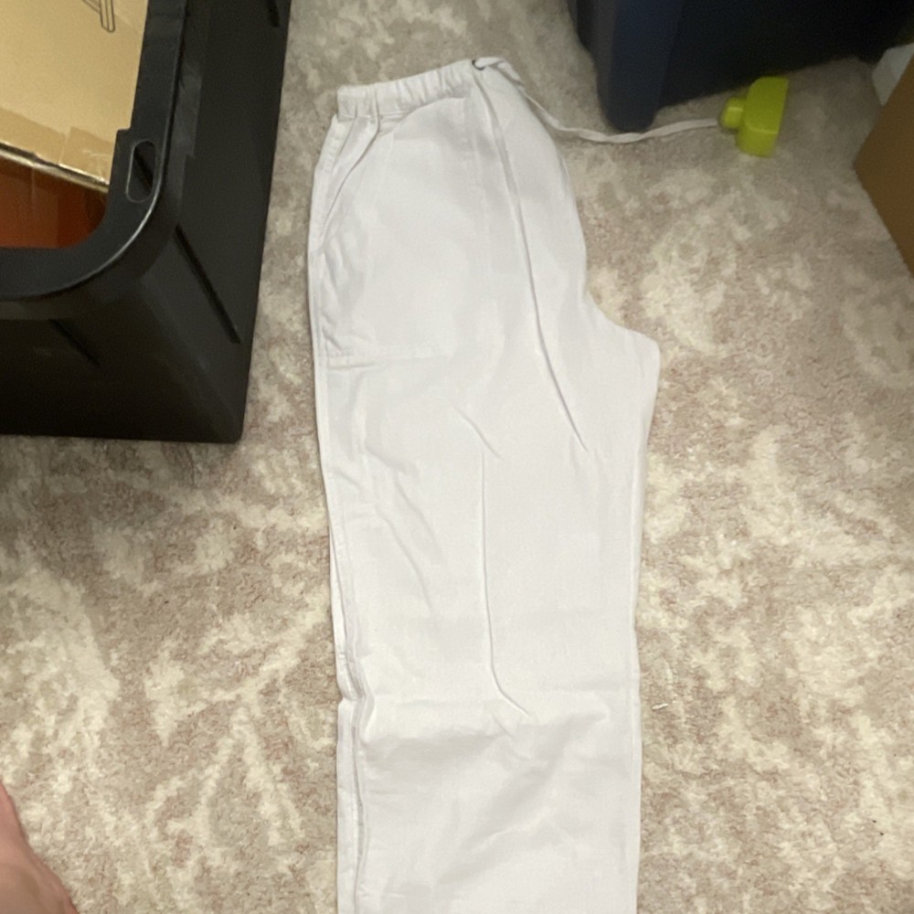 outcoco Men's White Casual Drawstring Elastic Waist Pants Solid Pockets