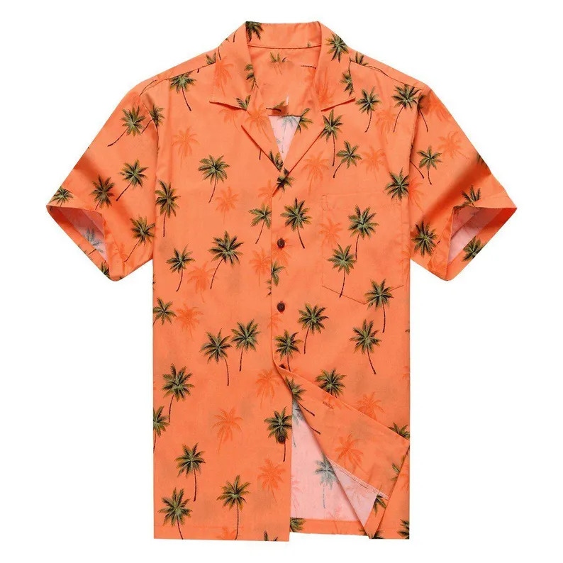 Orange Palm Tree Mens Hawaiian Shirt