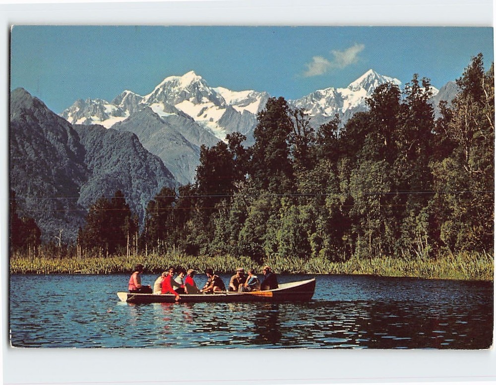 Postcard Lake Matheison Fox Glacier New Zealand and Mount Tasman & Mount Cook