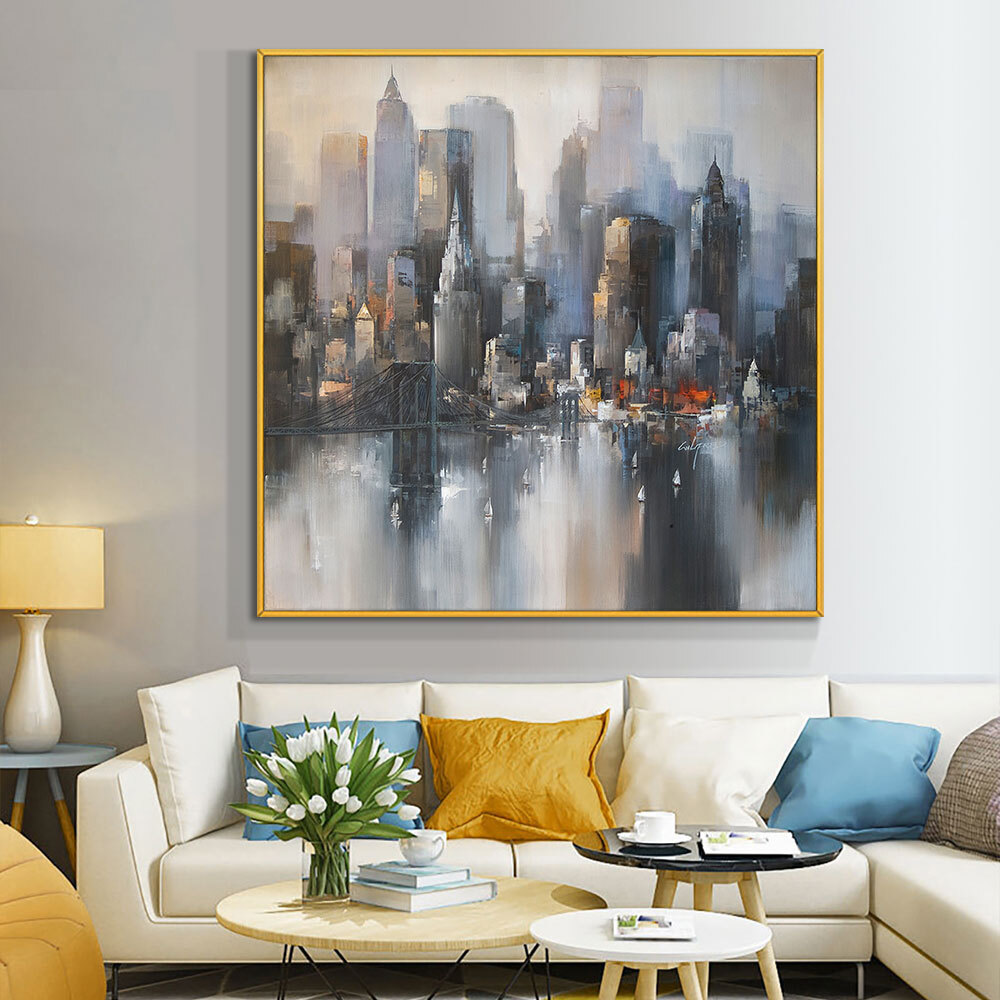 Abstract Building Painting Hand Painted Oil Painting On Canvas Modern Wall Art
