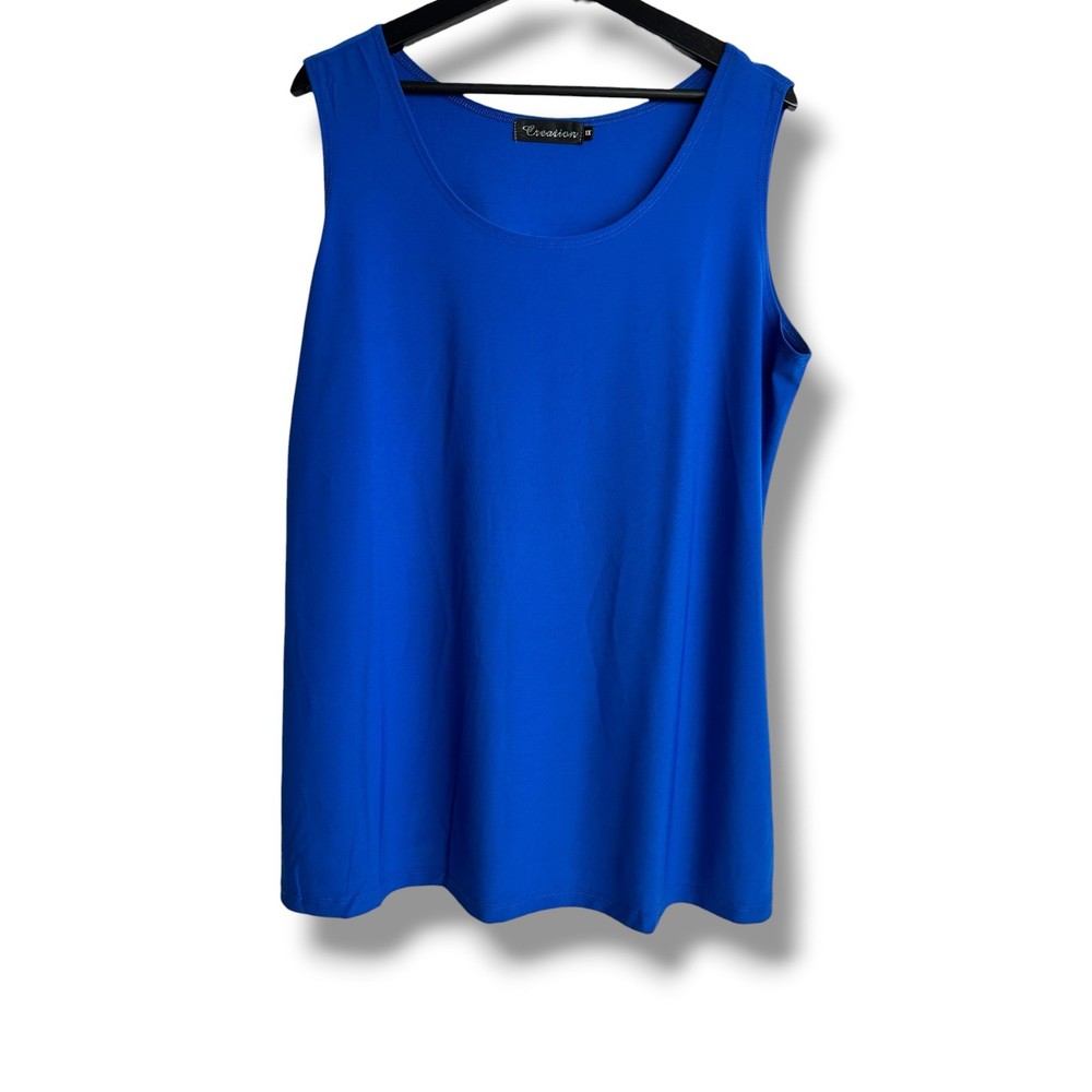 Creation Royal Blue Scoop Neck Tank Top Sleeveless Shell Plus Size 1X Stretch