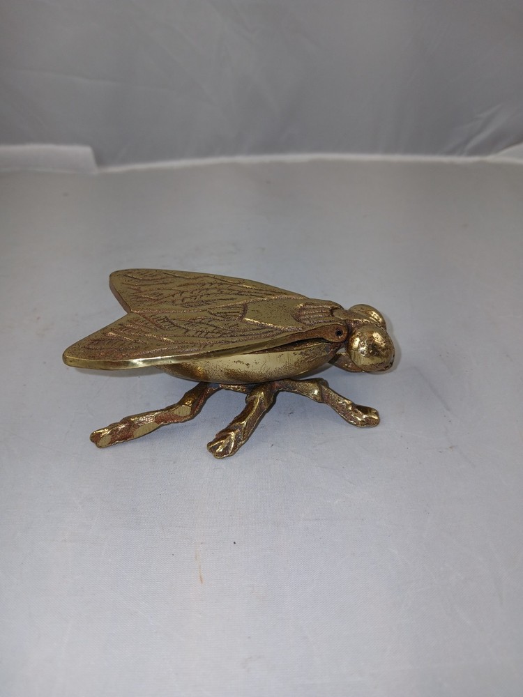 Estate Vintage Brass Fly Vesta Case Match Holder Trinket Ashtray 1950s