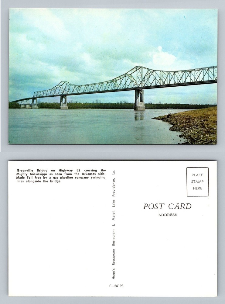 Greenville, MS-Mississippi, Bridge Crossing Mississippi River Vintage Postcard