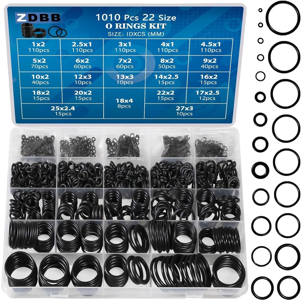 1010 Pcs Rubber O Rings Kit 22 Size Universal O-Ring Assortment Set