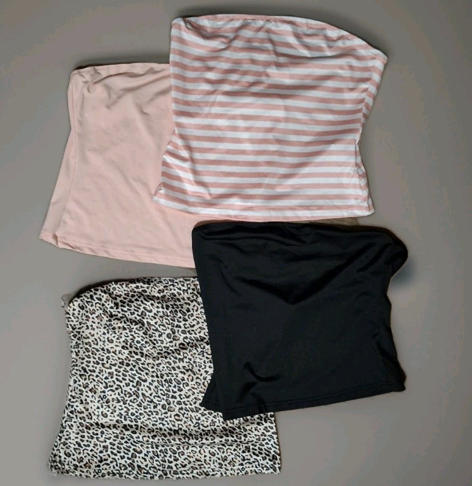 Shein 4 Pack Pink Peach Black Leopard Printed Tube Tank Tops Women’s Size Large