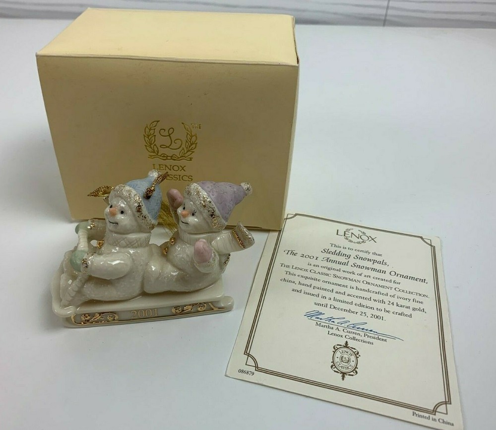 Lenox 2001 Annual Snowman Sledding Snowpals Ornament with 24K Gold Accent-image