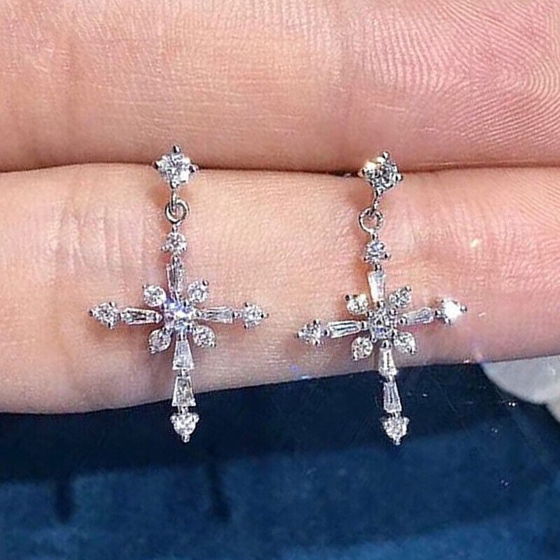 2Ct Round Cut Simulated Diamond Drop Earrings in 14K White Gold Plated