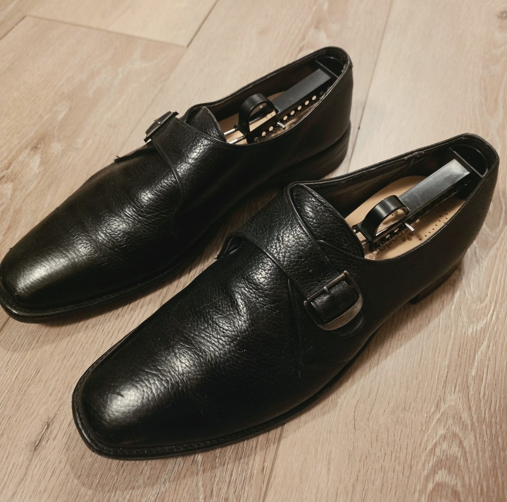 Leather Buckle Closure Dress Shoes Loafers Round Toe Men's Size 10 Black