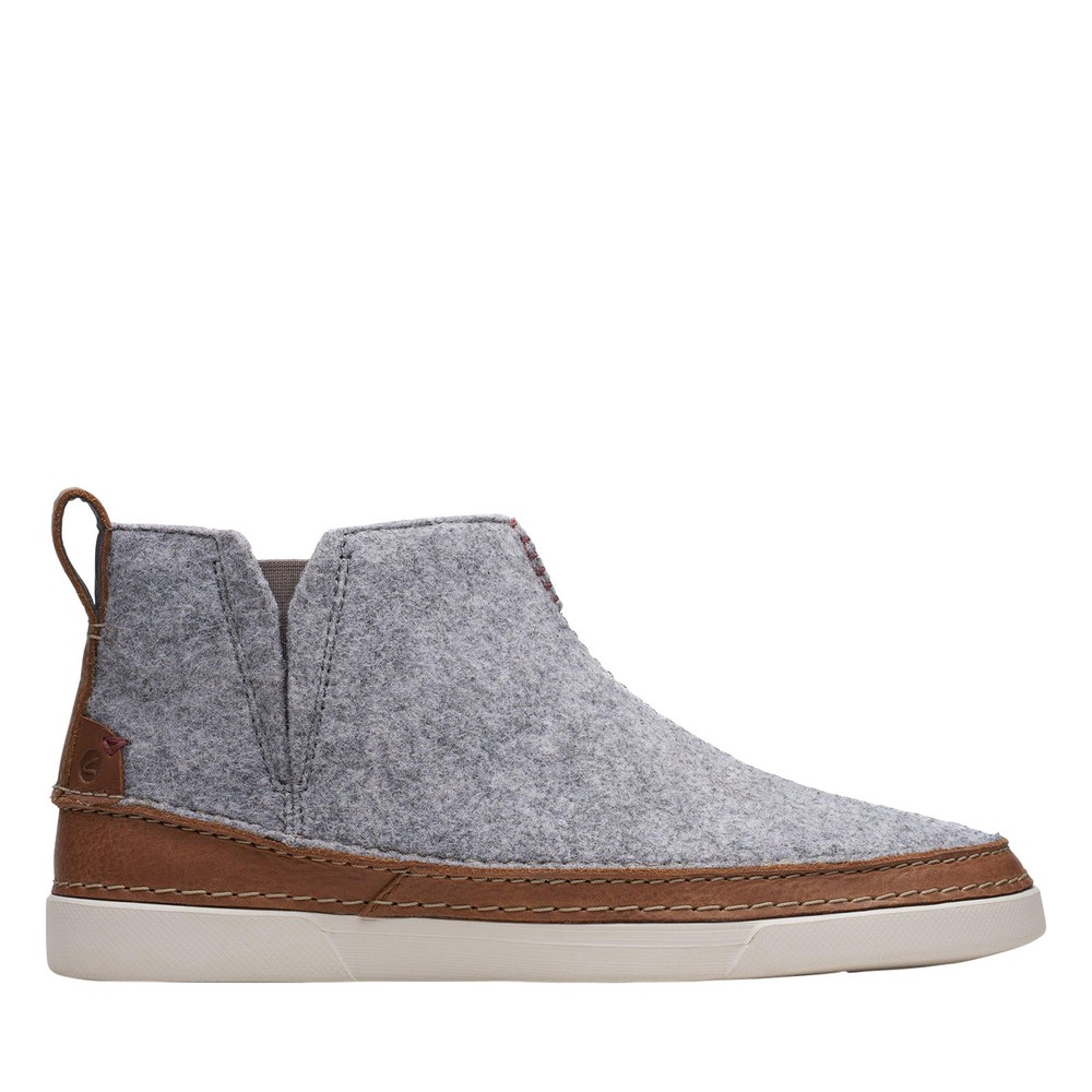 Clarks Gereld Easy Gray Leather Slip-On Chelsea Boots for Men