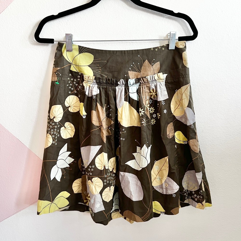 Vintage Y2K Low Rise Brown Floral Midi Skirt 90's 00's Fairycore Sz 3