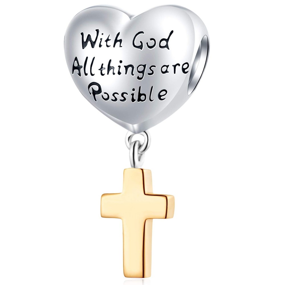 Golden Cross with GOD All Things Are Possible Heart Charms