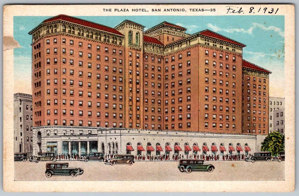 Vtg Postcard Plaza Hotel Front View San Antonio, TX 1930s