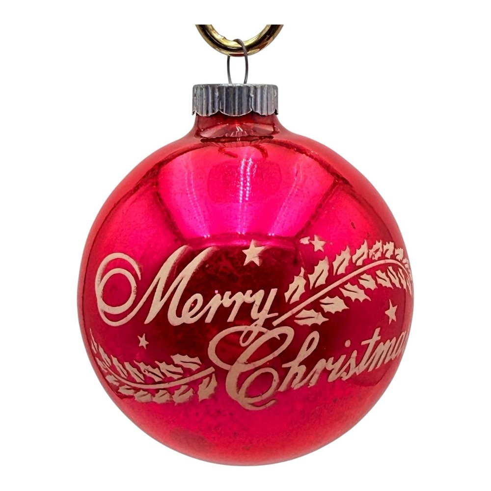 Vintage Pink Shiny Brite Mercury Glass Merry Christmas Ornament Stenciled USA