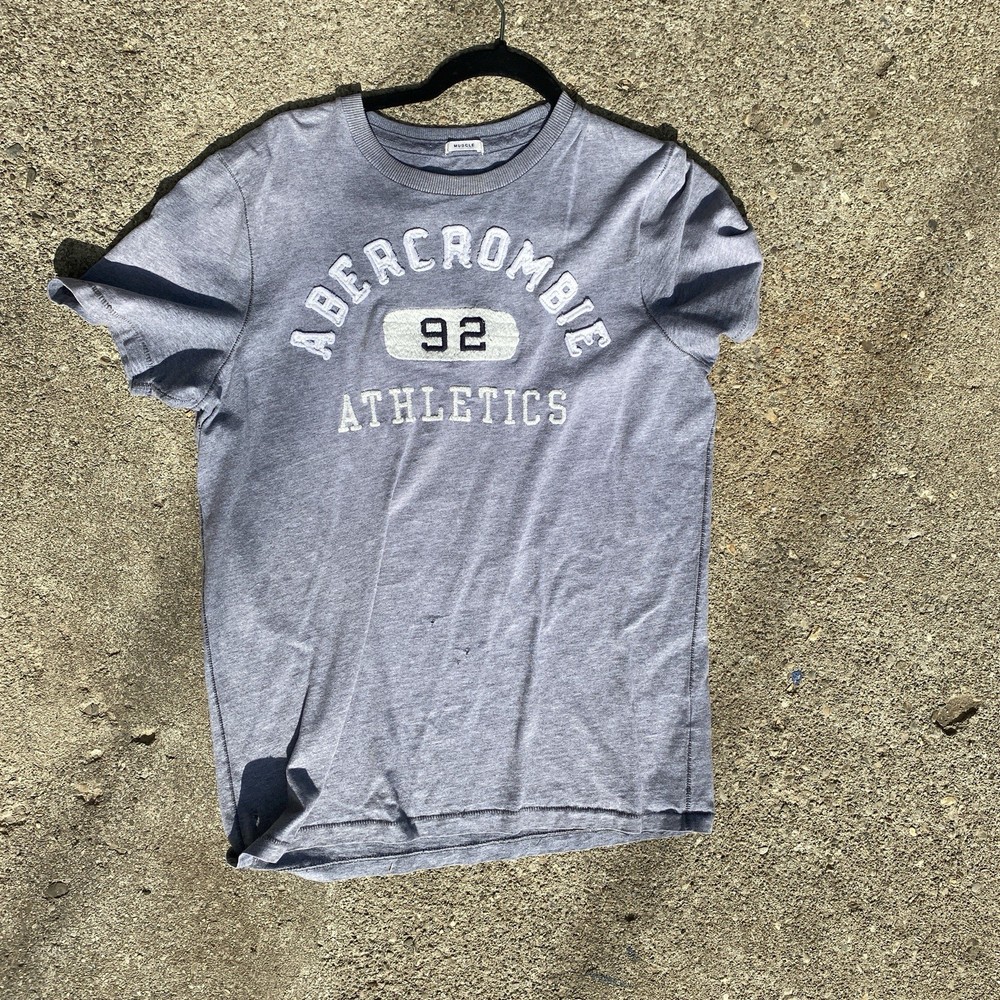 Abercrombie & Fitch Men's XL Gray Muscle 92 Athletics Graphic Logo Crew T-Shirt