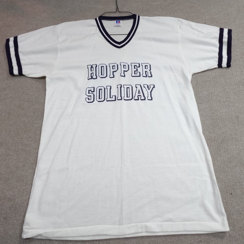 Russell Athletic Vintage V-Neck Ringer Tee - Hopper Soliday Large White #14