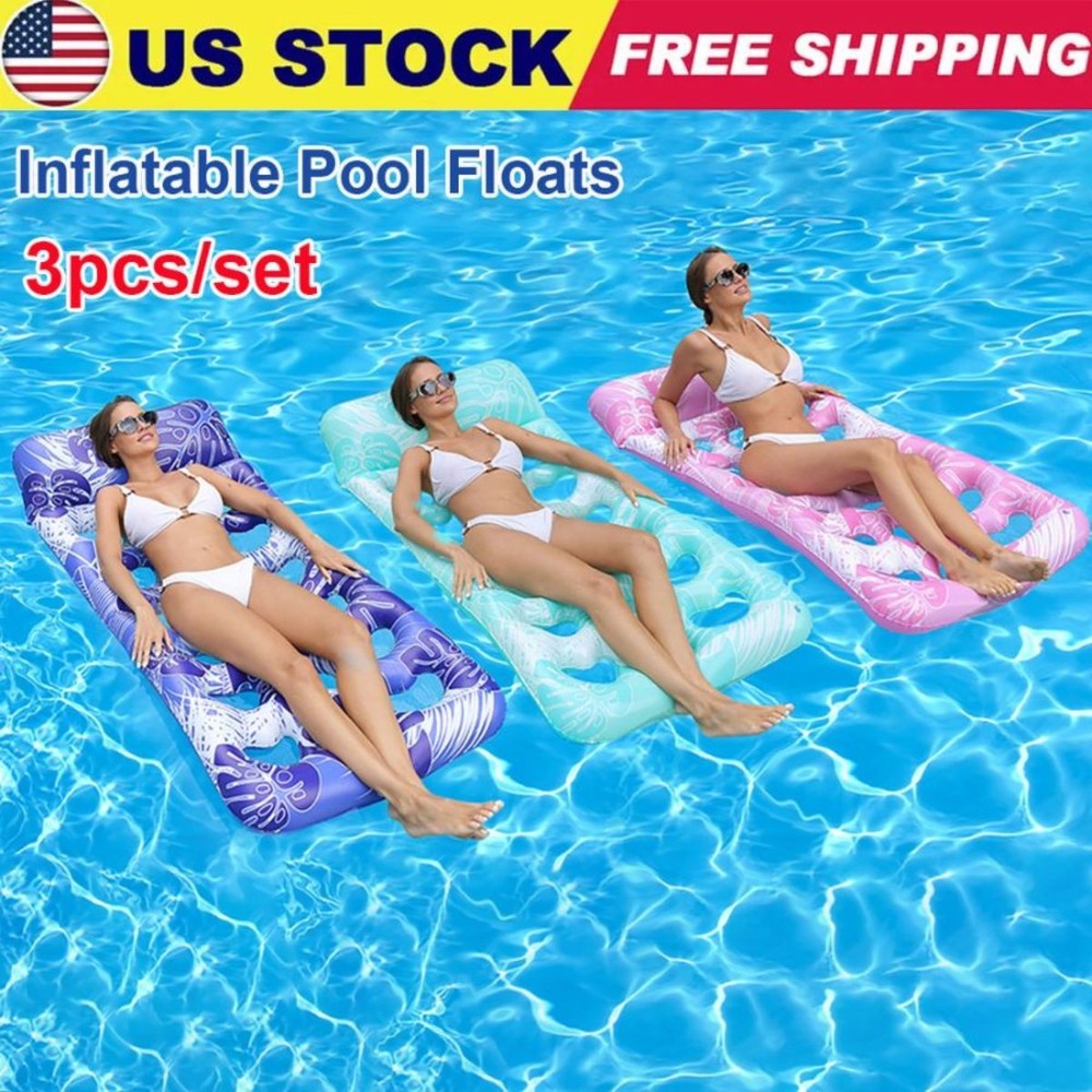 3Pcs Inflatable Pool Floats Bed Adult Floating Lounge Chairs Floating Hammock
