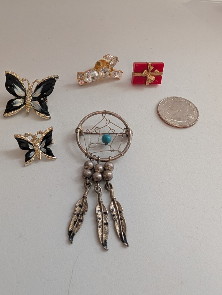 Lot Of Five Assorted Vintage Pins Including Avon Present Pin