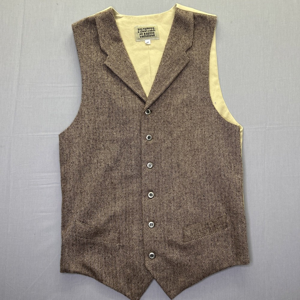 Frontier Classics Brown Herringbone Western Vest Mens Medium Tall MT Old West