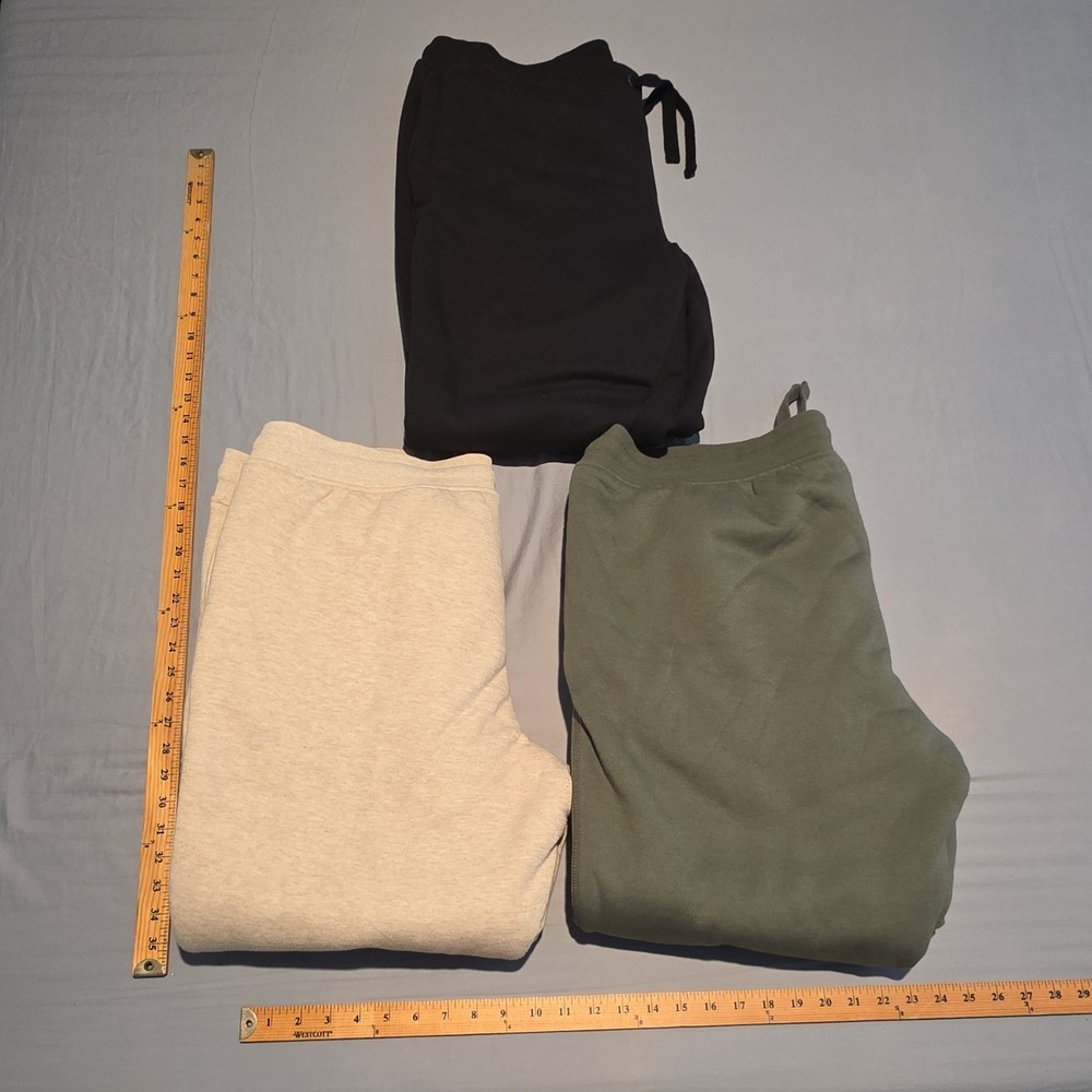 Jogger Pants Set of 3 Sherpa Lined Men's XL Black Green Beige Drawstring