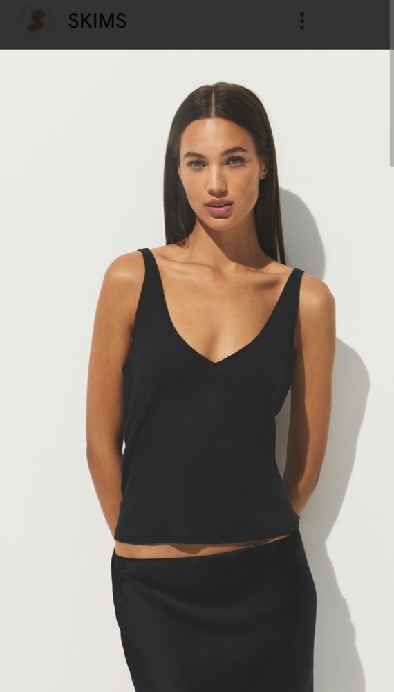 Skims Threadbare Rib V-neck Tank Size Medium Onyx Black NWT