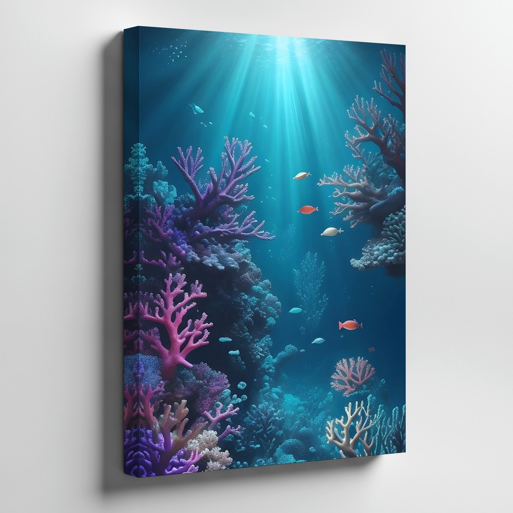 Underwater Coral Reef Canvas Wall Art Tropical Fish Ocean Scene Wall Decor Print