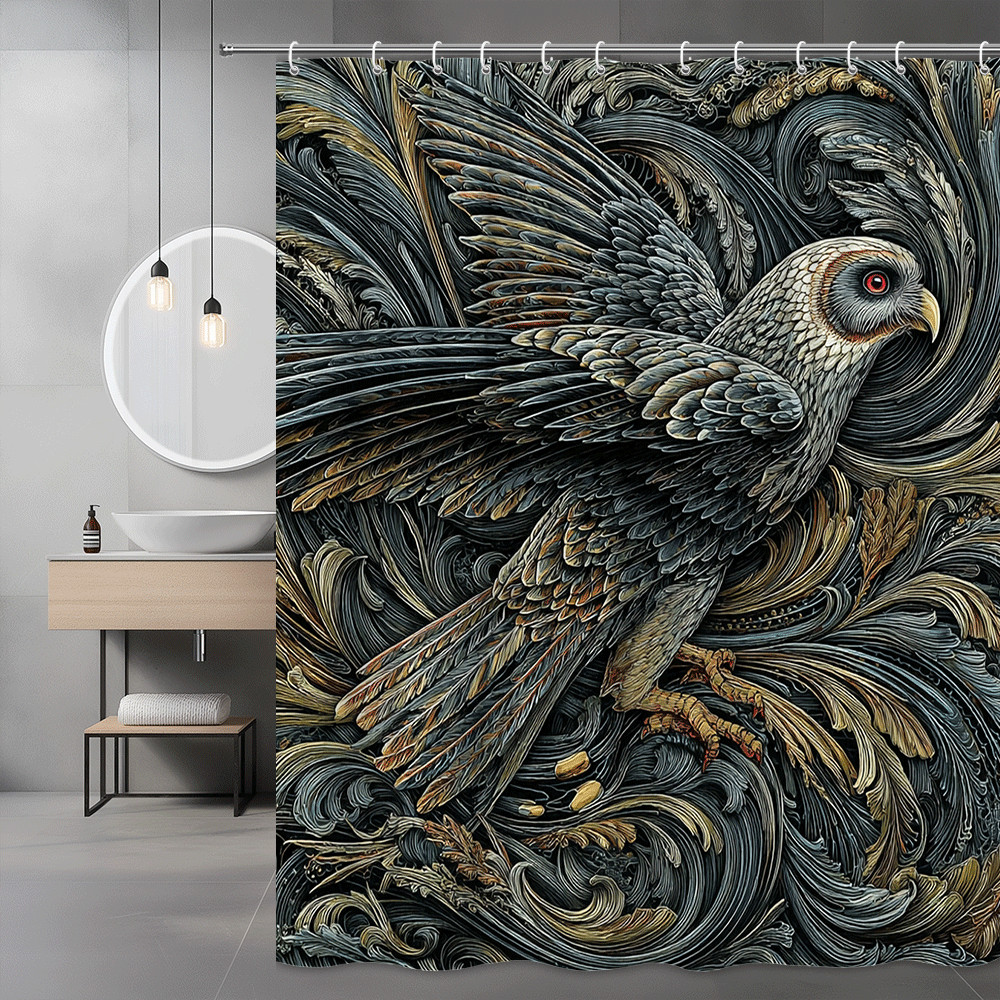 Bird Shower Curtain Dark Swirl Print Nature Decor