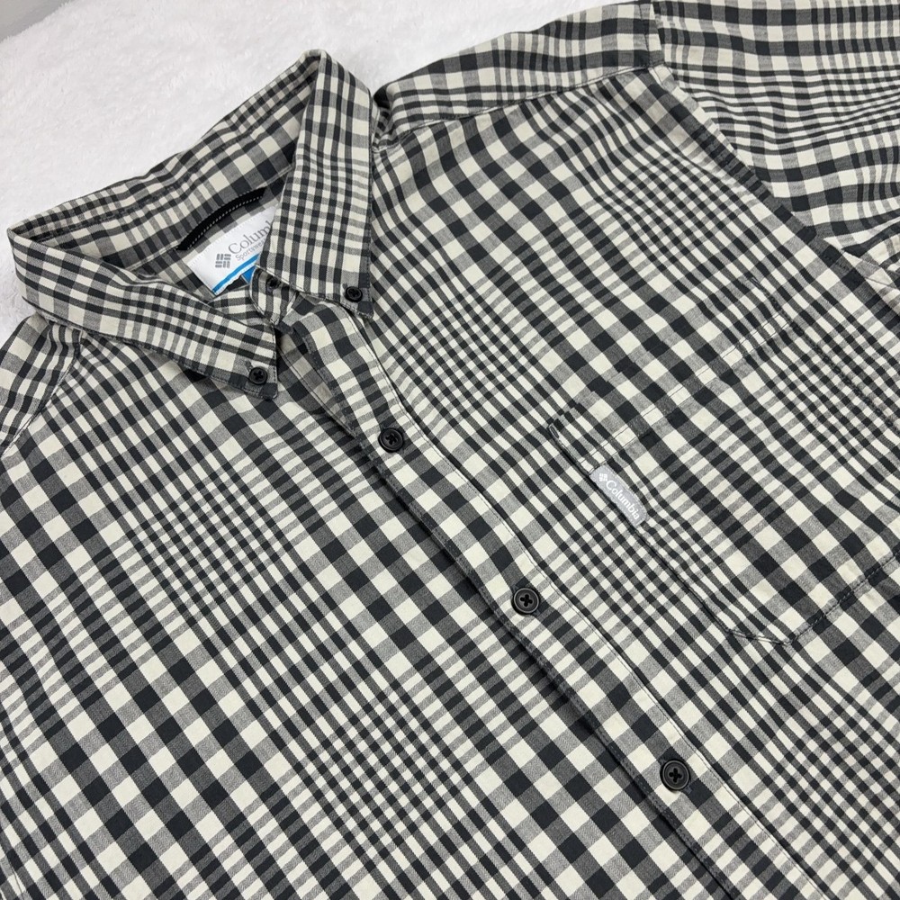 Columbia Button Up Shirt Mens XL Gray Check Long Sleeve Cotton Casual Pocket