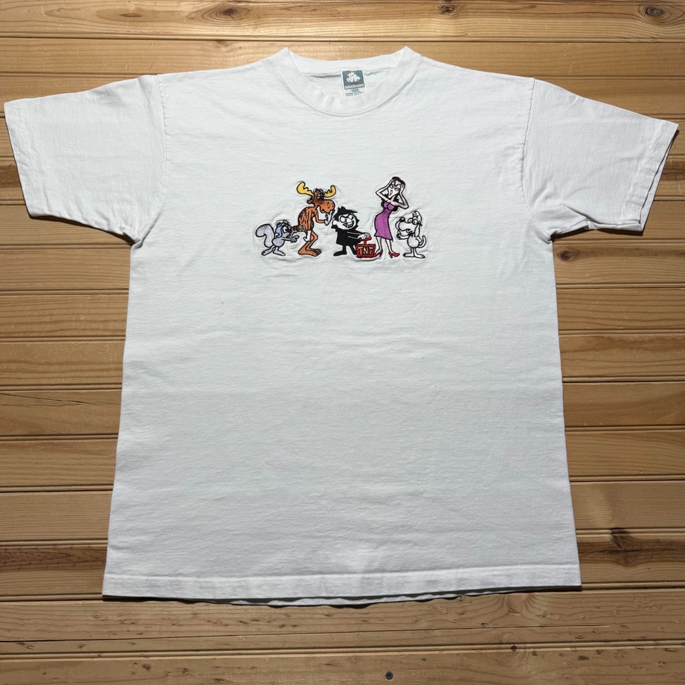 Vintage 90s The Adventures of Rocky and Bullwinkle Embroidered T-Shirt USA - XL