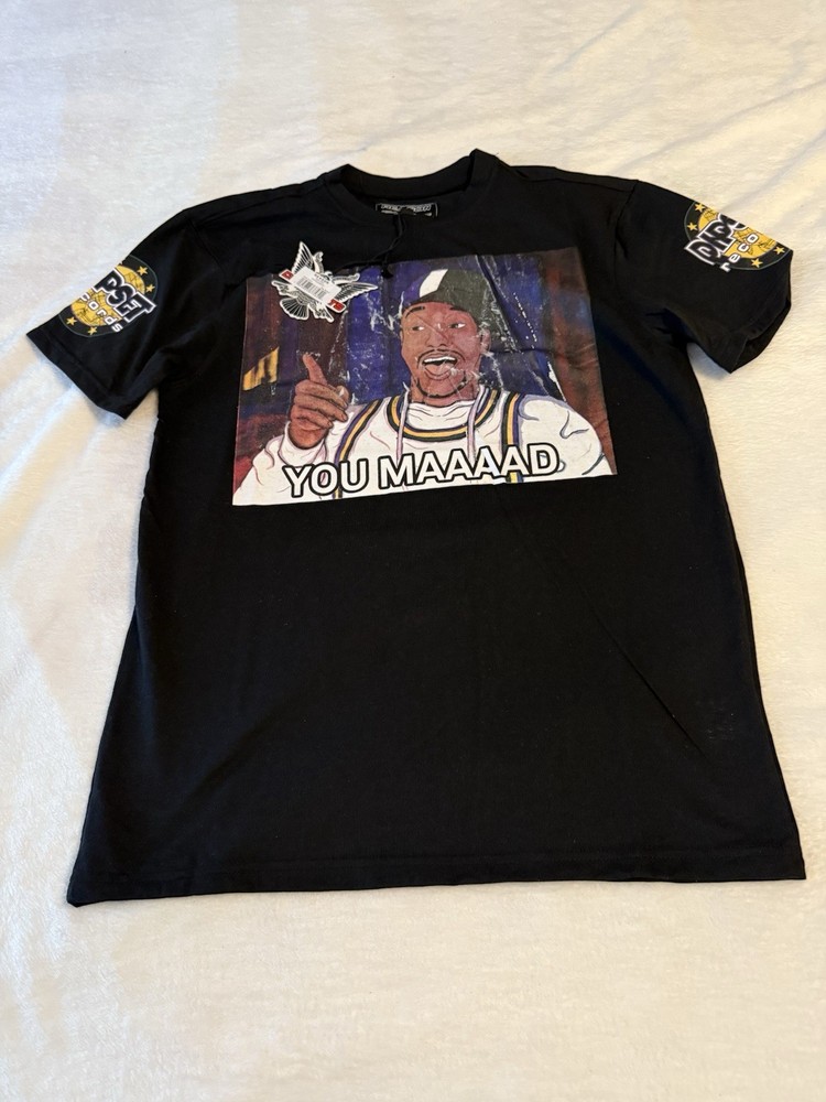 Reason Brand Black Mad Sleeve Print T-shirt Size Medium Men