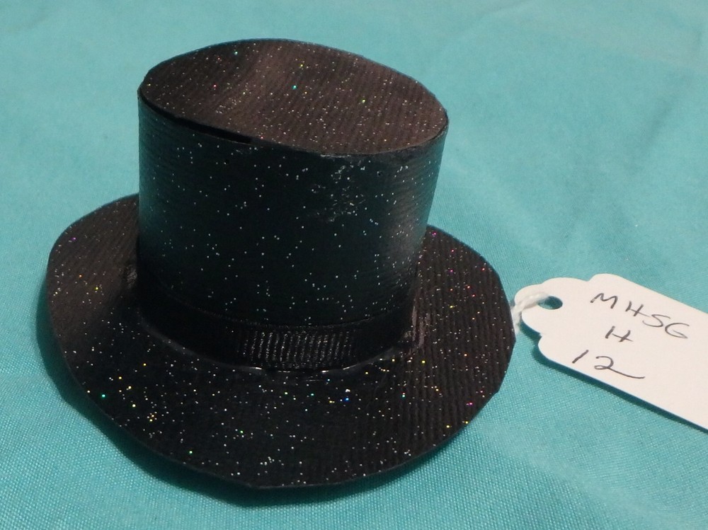 Black Paper Top Hat w Speckles, Black Band for 10.5