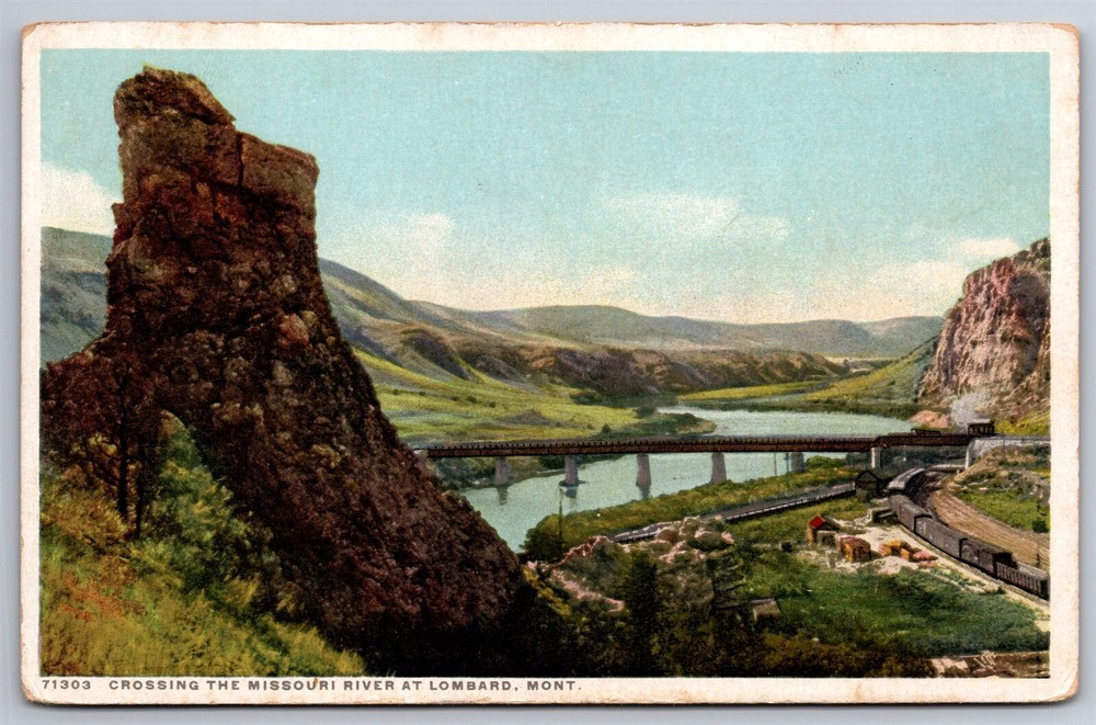Train Crossing The Missouri River At Lombard Montana C1920's WB Postcard R8