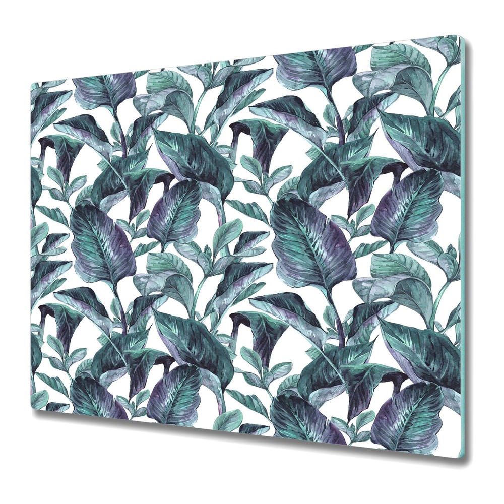 Glass Chopping Cutting Board Watercolour Exotic Leaves Palms Jungle 60x52