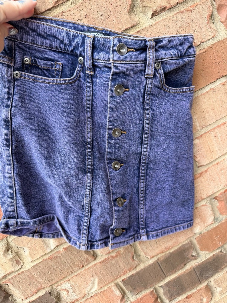 Hot Topic Size Extra Small Pink Acid Wash Denim Skirt Button Front