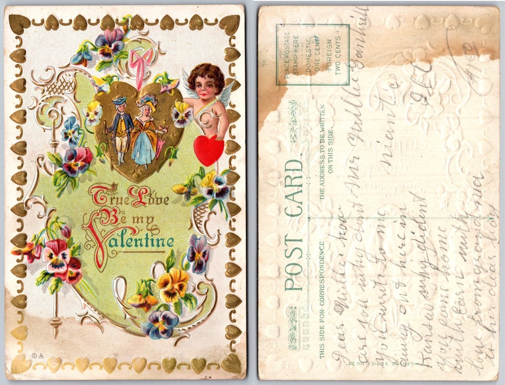 Pansies Heart Couple True Love Be My Valentine Postcard