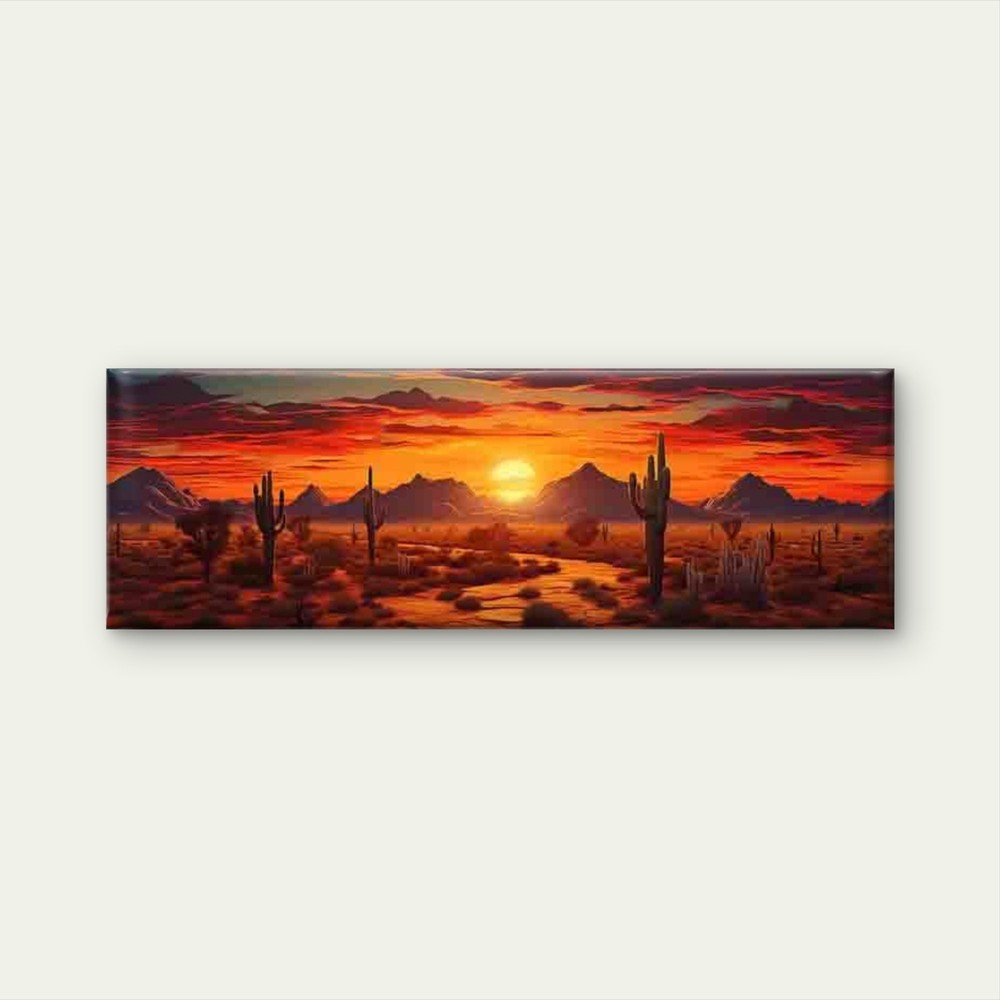 Panoramic Desert Sunset Cactus & Mountain Canvas Print Wall Art Home Decor