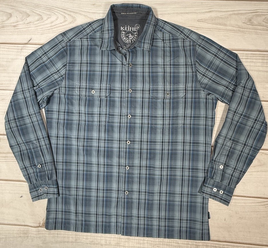 Kuhl Response Lite Shirt Mens L Blue Plaid Eluxur Long Sleeve Button Up Hiking