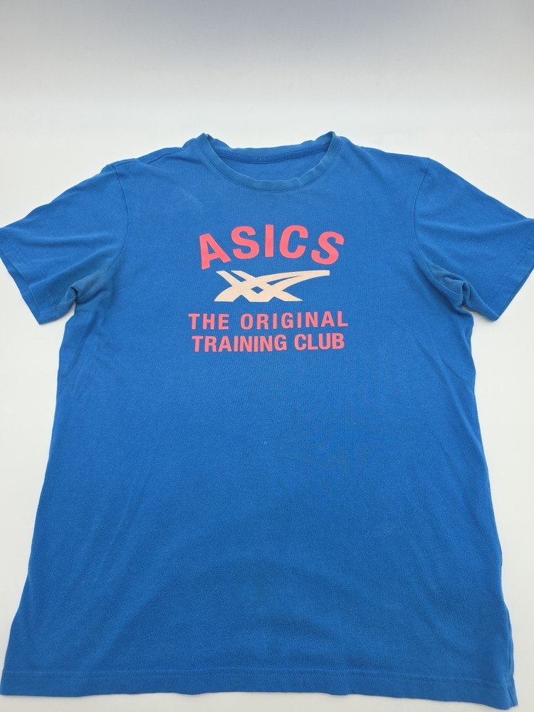Asics T-Shirt Men Large Blue Graphic Cotton Blend Tee.#46016