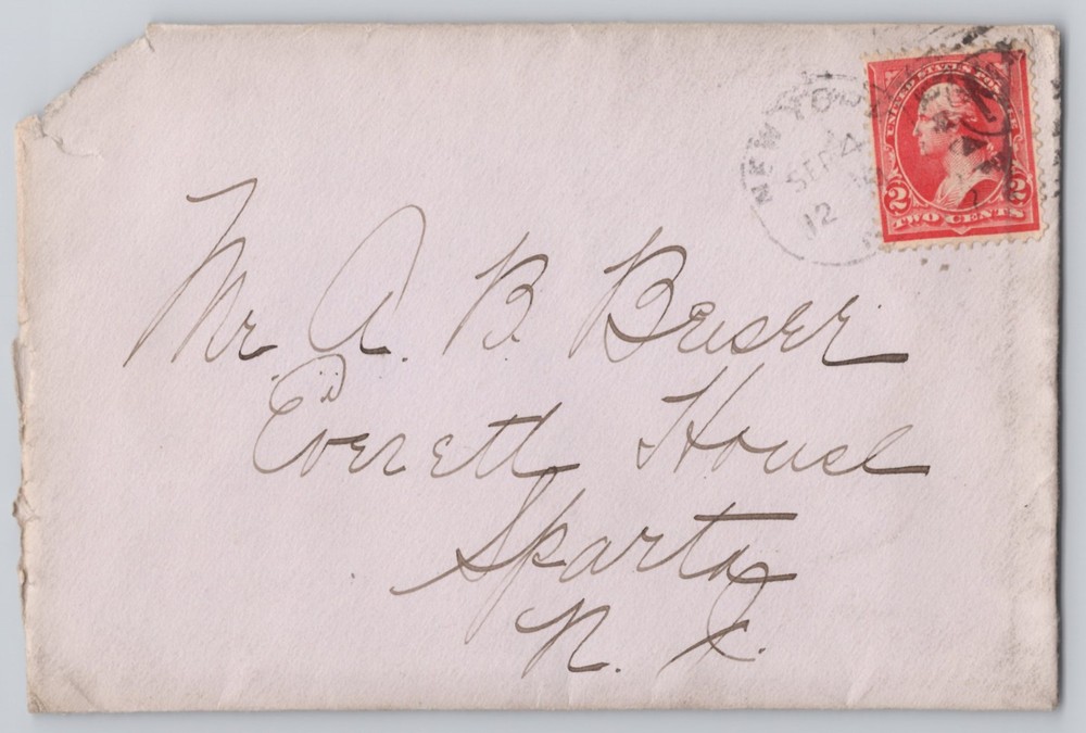 Addressed envelope with 2-cent Washington stamp, handwritten address Sep 1909