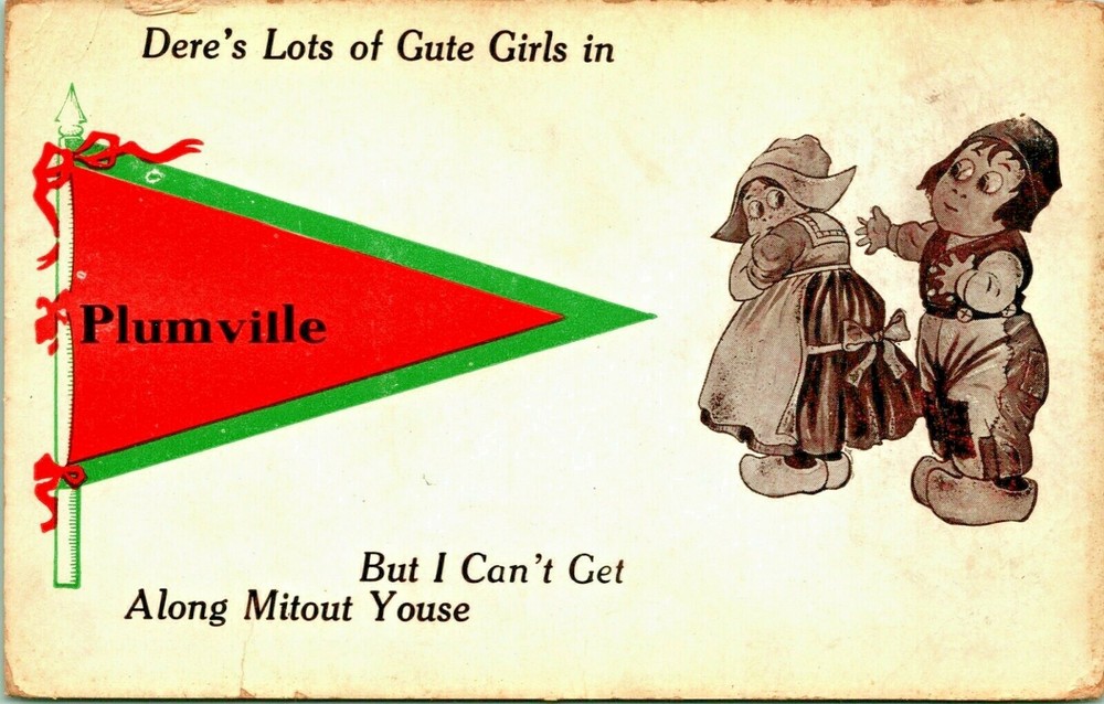 Dutch Comic Pennant Lots of Cute Girls In Plumville Pennsylvania PA DB Postcard