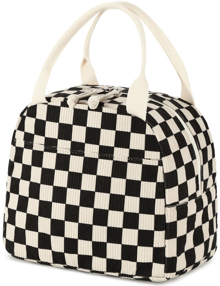 Cute Corduroy Insulated Lunch Tote Bag for Women Men Reusable